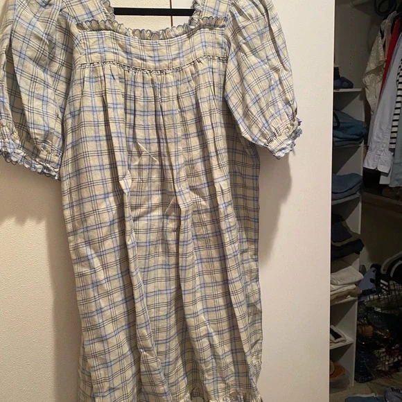 Doen Plaid Dress in Cream and Blue NWOT - Picture 2 of 3